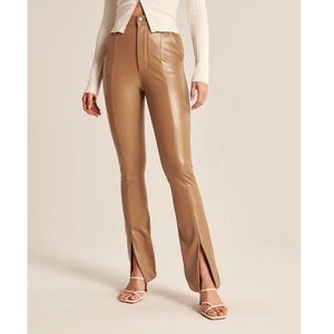 Abercrombie & Fitch Ultra High Rise Vegan Faux Leather Pants Split Hem Brown